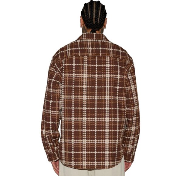 Take You On A Ride Textured Button Up Long Sleeve Shirt Chocolate Men's - Picture 3 of 6